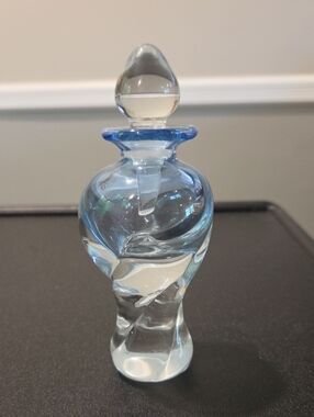 Emile R 1991 Hand-Blown Glass Perfume Bottle - Light Blue Accent
